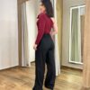 Calça Feminina Pantalona Bianca Preta com Botão Encapado - Fernanda Ramos Store