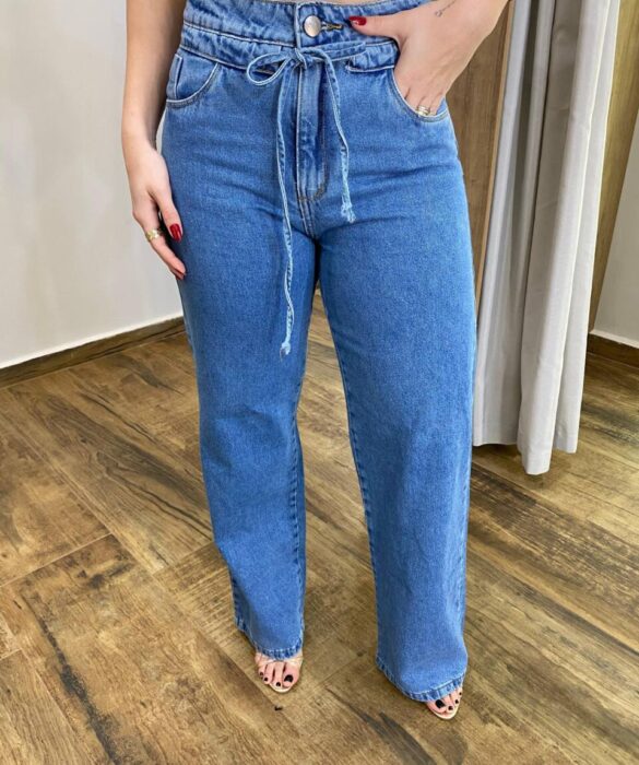 Calça Jeans Feminina Bia Wide Leg com Amarração - Fernanda Ramos Store