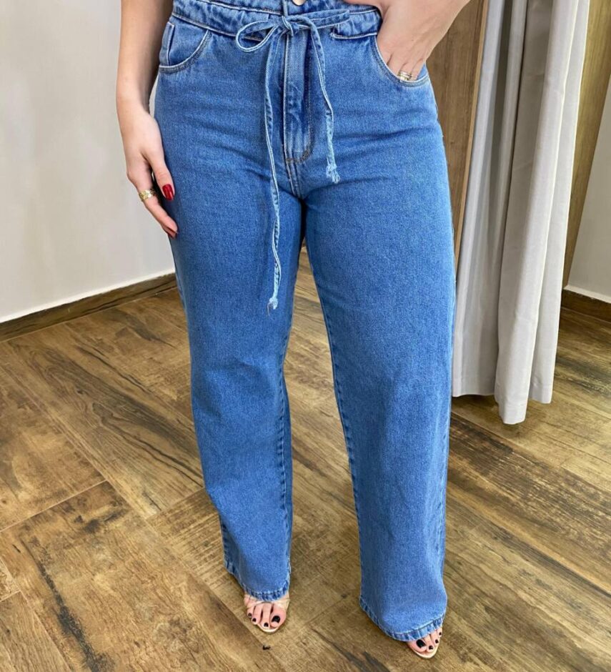 Calça Jeans Feminina Bia Wide Leg com Amarração - Fernanda Ramos Store