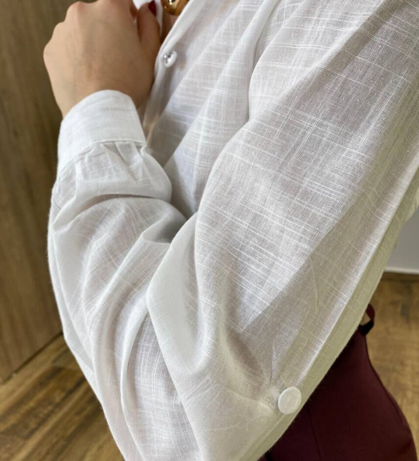 Camisa Feminina Júlia Manga Longa Branca com Botões Encapados - Fernanda Ramos Store