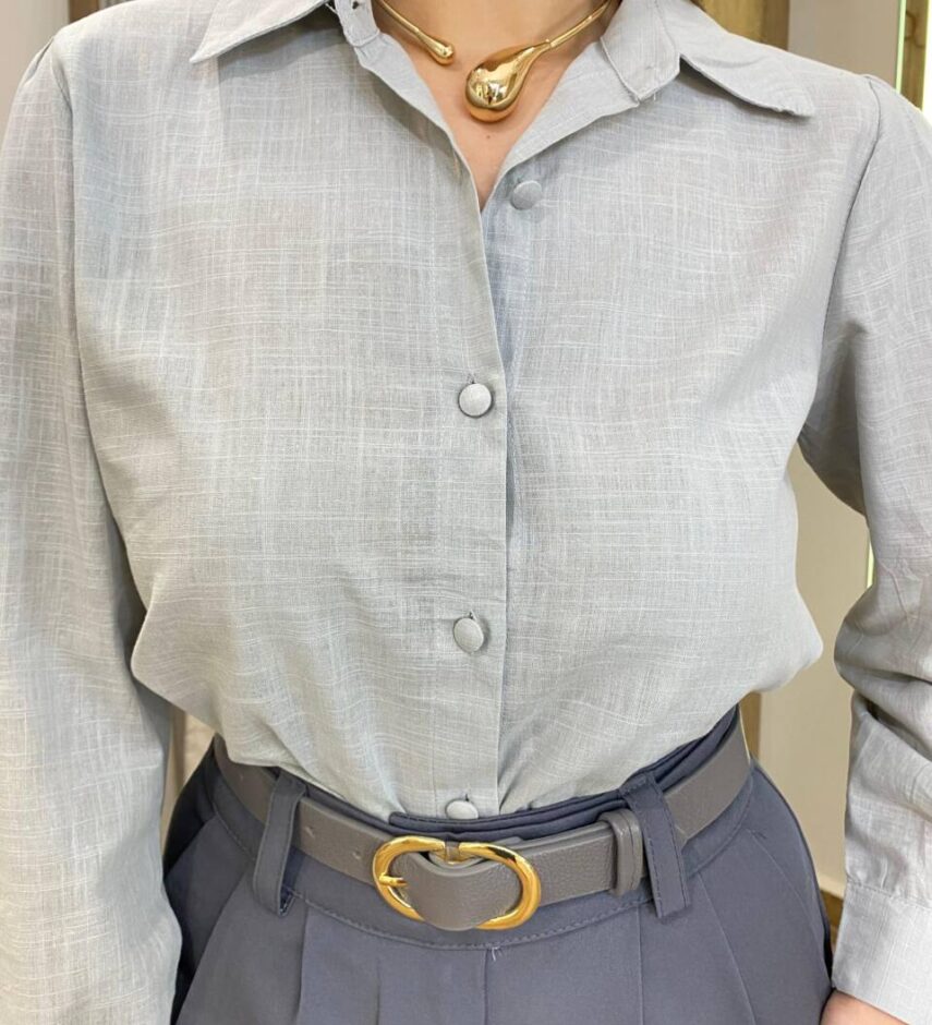 Camisa Feminina Júlia Manga Longa Cinza com Botões Encapados - Fernanda Ramos Store