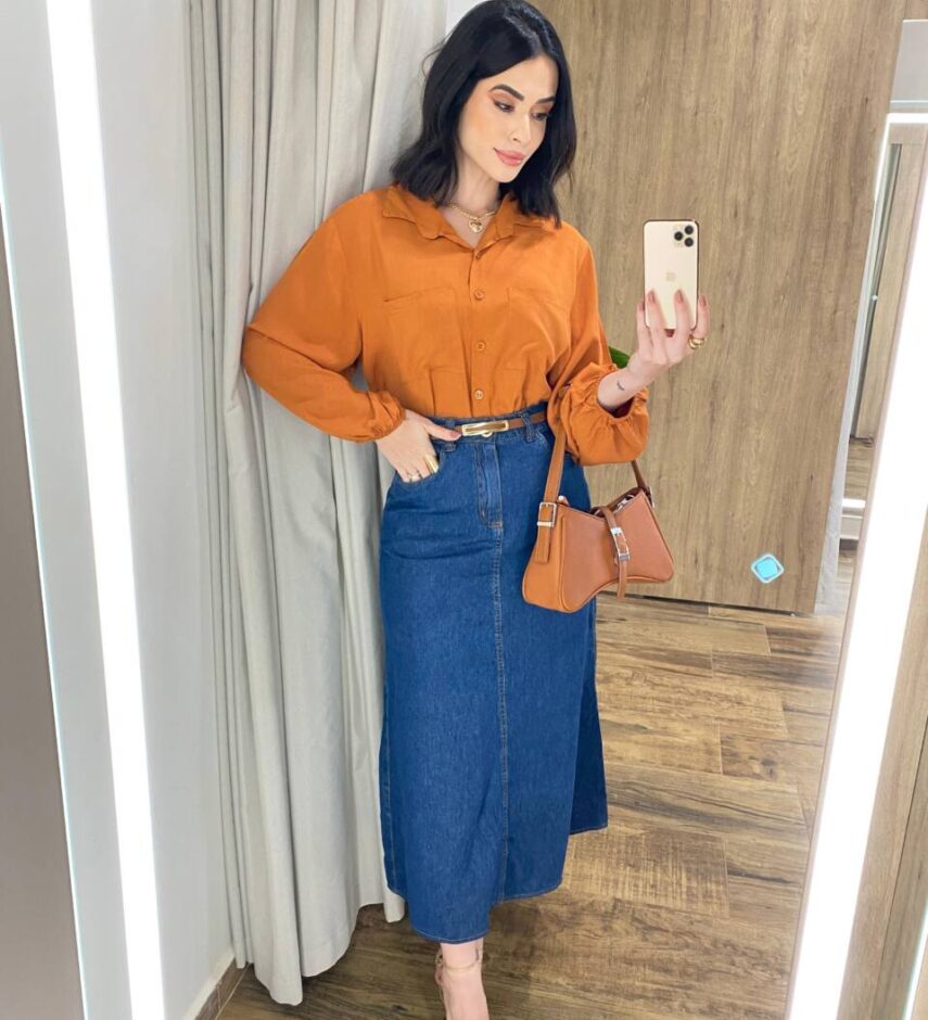 Camisa Feminina Manga Longa Isabella Terracota - Fernanda Ramos Store