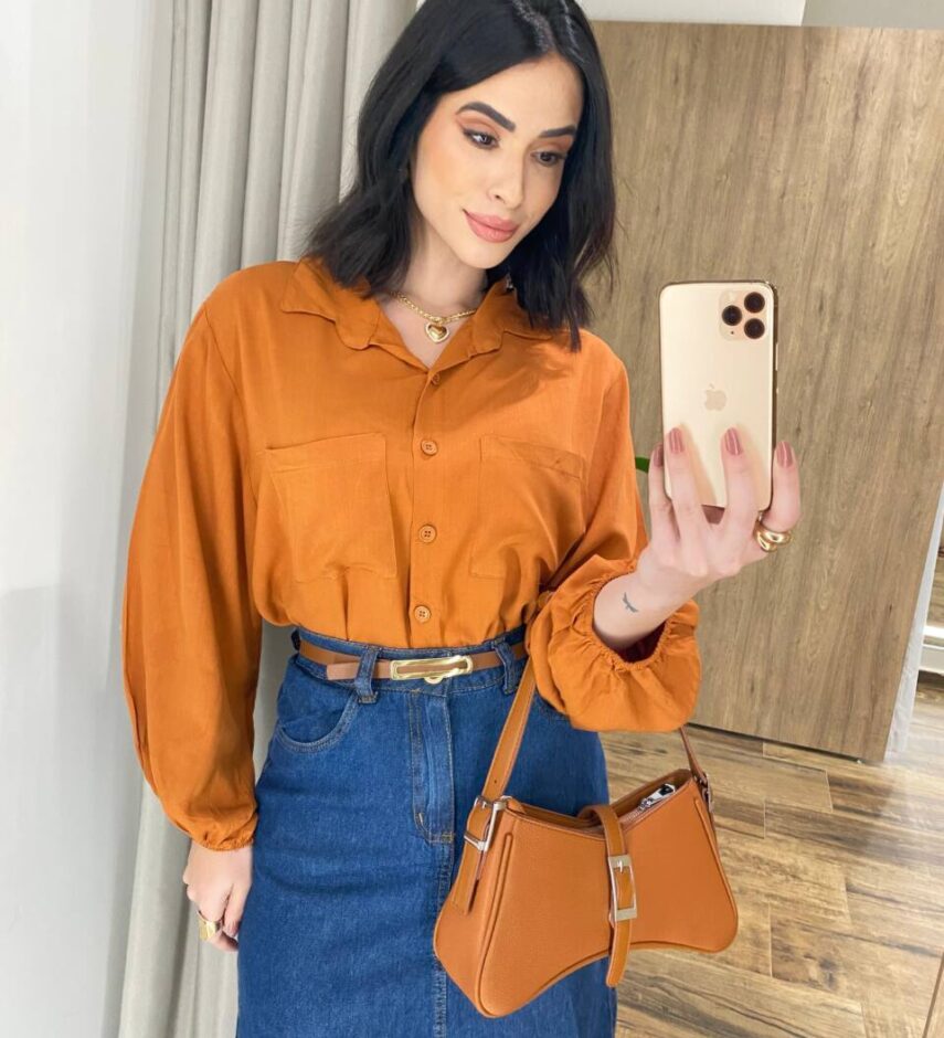 Camisa Feminina Manga Longa Isabella Terracota - Fernanda Ramos Store