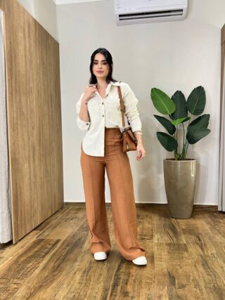 Camisa Feminina Manga Longa Jeans Off White - Fernanda Ramos Store