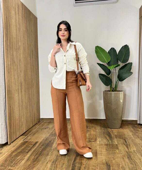 Camisa Feminina Manga Longa Jeans Off White - Fernanda Ramos Store