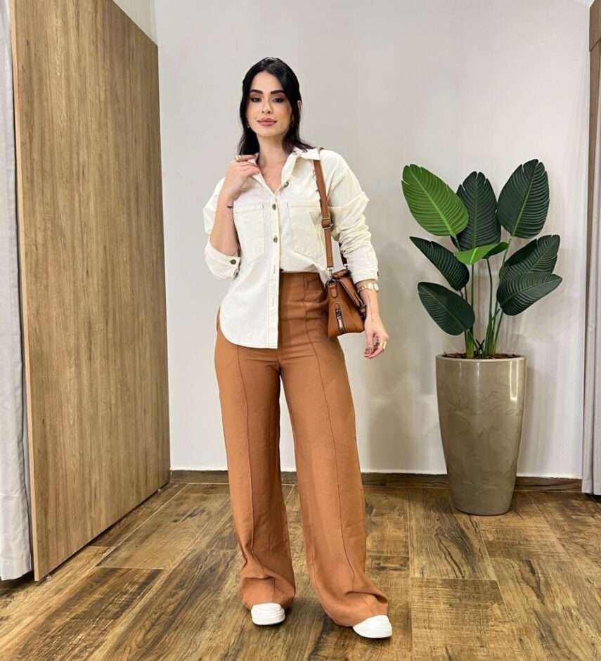 Camisa Feminina Manga Longa Jeans Off White - Fernanda Ramos Store