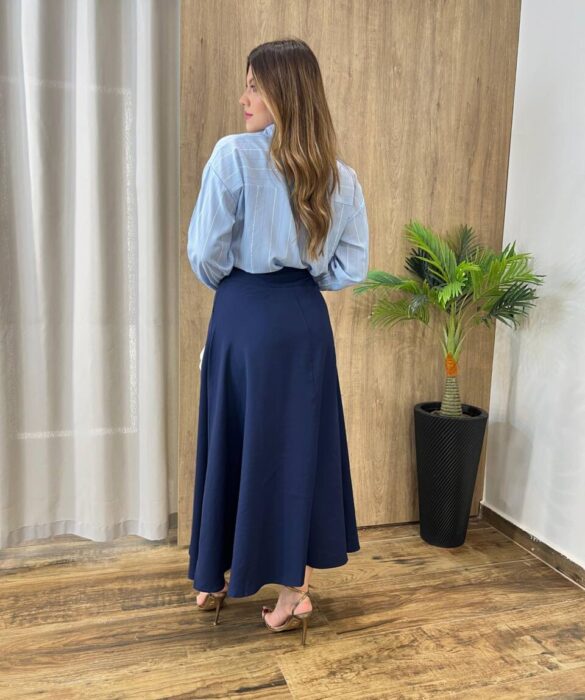 Camisa Feminina Sophia Manga Longa Azul Listrada - Fernanda Ramos Store