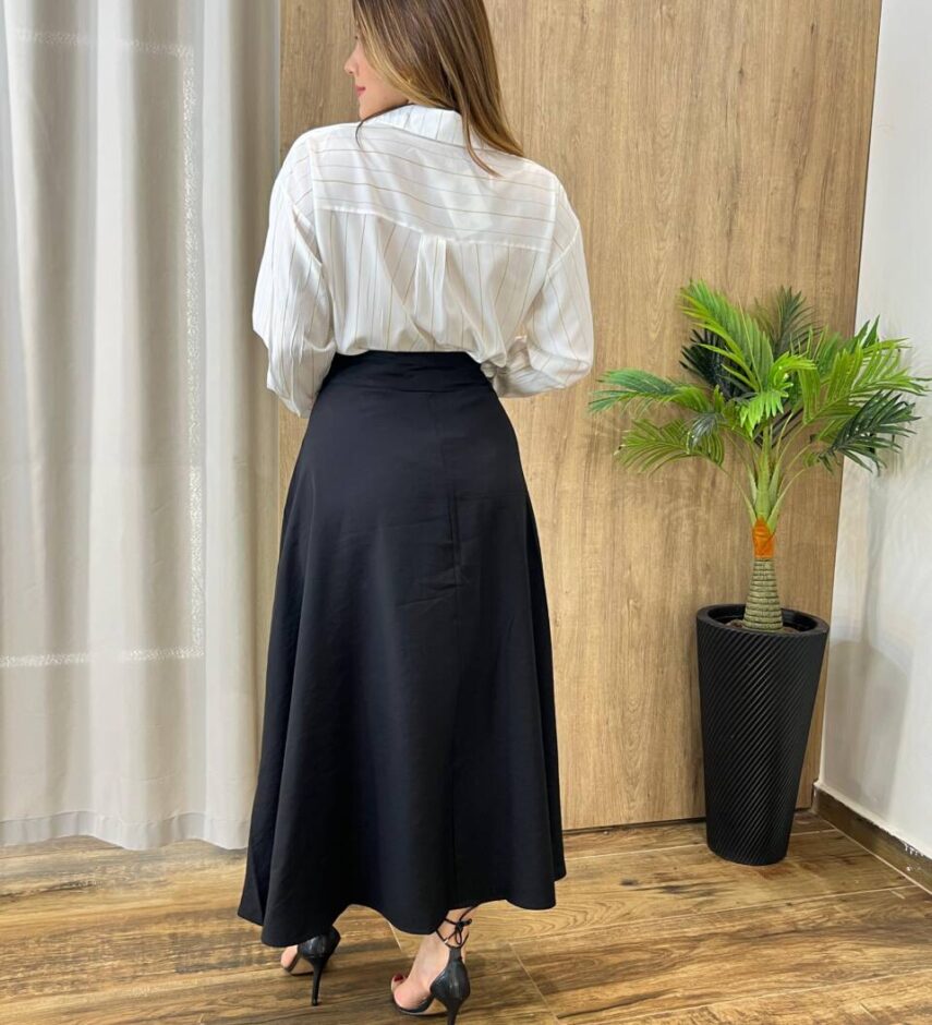 Camisa Feminina Sophia Manga Longa Branca Listrada - Fernanda Ramos Store