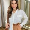 Camisa Feminina Sophia Manga Longa Nude Listrada - Fernanda Ramos Store