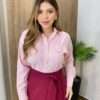 Camisa Feminina Sophia Manga Longa Rosa Listrada - Fernanda Ramos Store