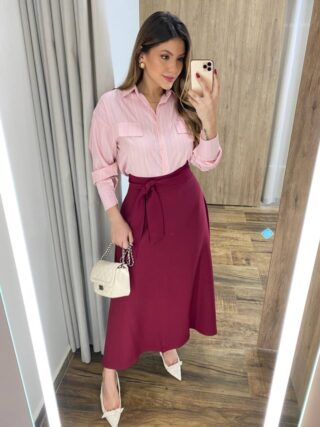 Camisa Feminina Sophia Manga Longa Rosa Listrada - Fernanda Ramos Store