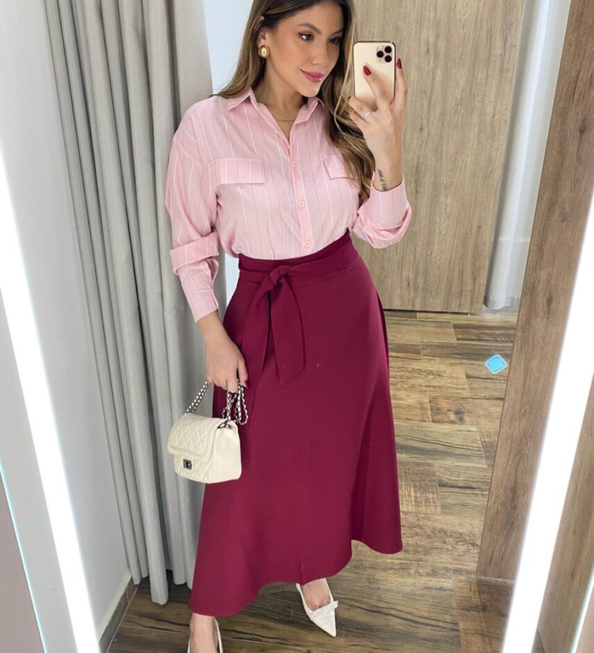 Camisa Feminina Sophia Manga Longa Rosa Listrada - Fernanda Ramos Store