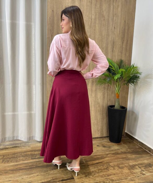 Camisa Feminina Sophia Manga Longa Rosa Listrada - Fernanda Ramos Store