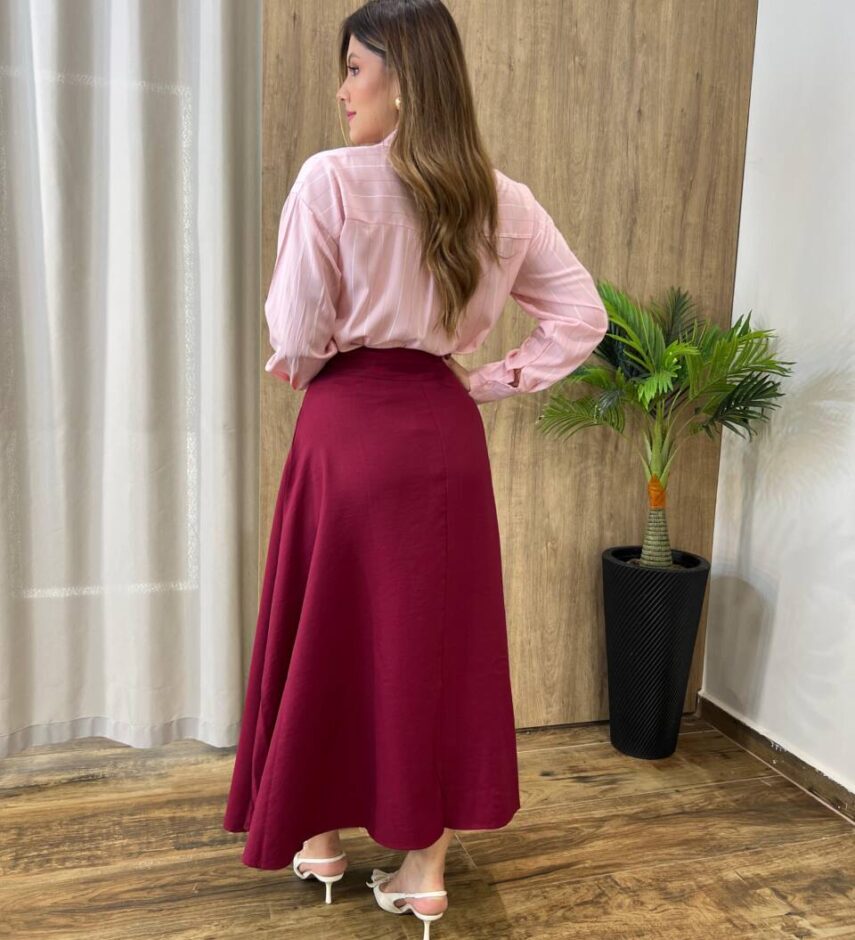 Camisa Feminina Sophia Manga Longa Rosa Listrada - Fernanda Ramos Store
