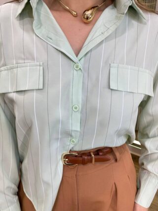 Camisa Feminina Sophia Manga Longa Verde Listrada - Fernanda Ramos Store