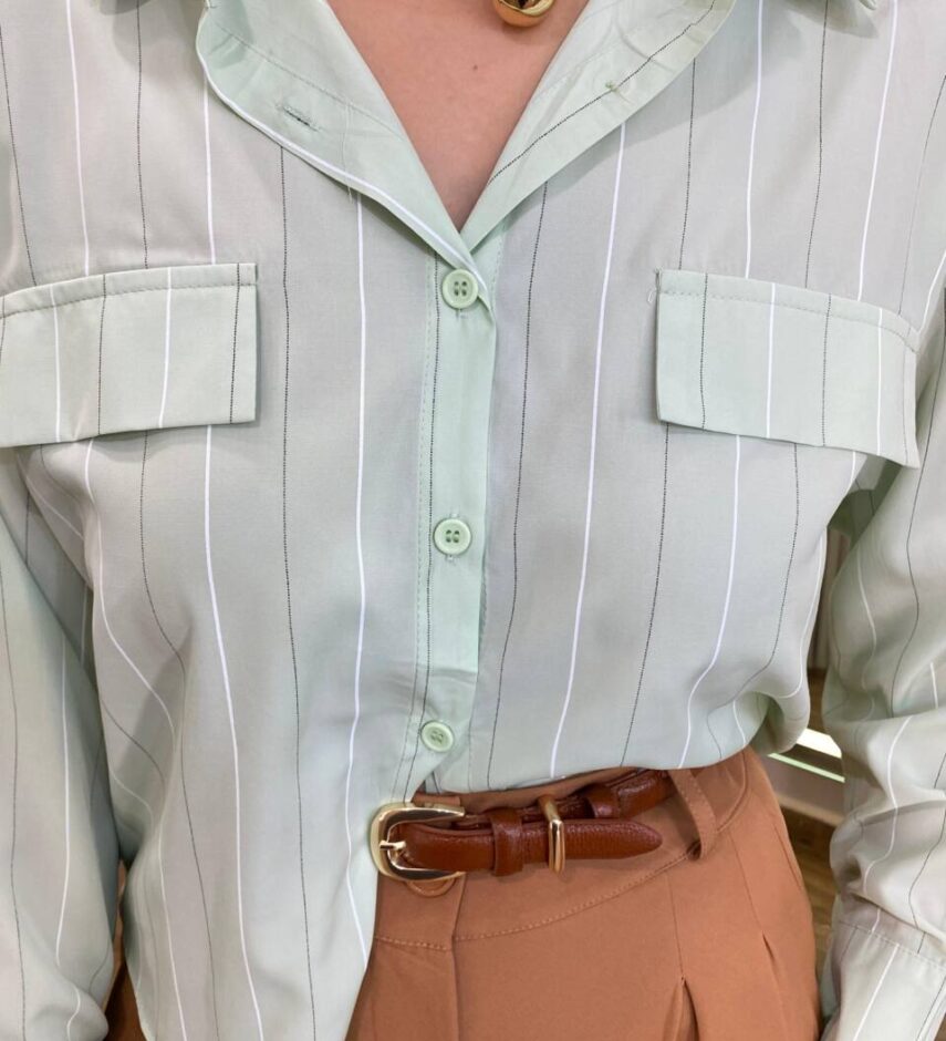 Camisa Feminina Sophia Manga Longa Verde Listrada - Fernanda Ramos Store