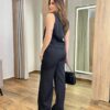 Conjunto Feminino Alfaiataria Chloe Regata e Calça Pantalona Preto - Fernanda Ramos Store