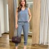 Conjunto Feminino Alfaiataria Lara Regata e Calça Cenoura Cinza - Fernanda Ramos Store