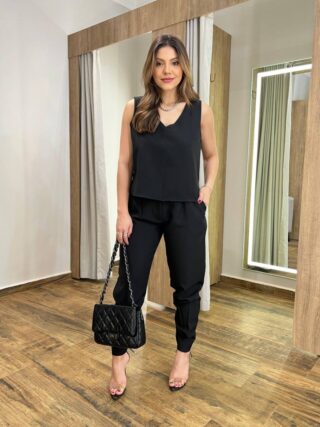 Conjunto Feminino Alfaiataria Lara Regata e Calça Cenoura Preto - Fernanda Ramos Store