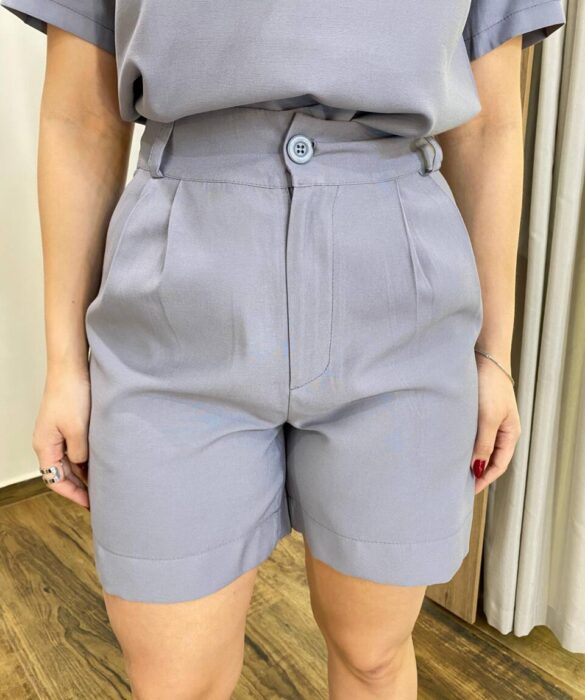 Conjunto Feminino Alfaiataria Luna Blusa Manga Curta e Short Cinza - Fernanda Ramos Store