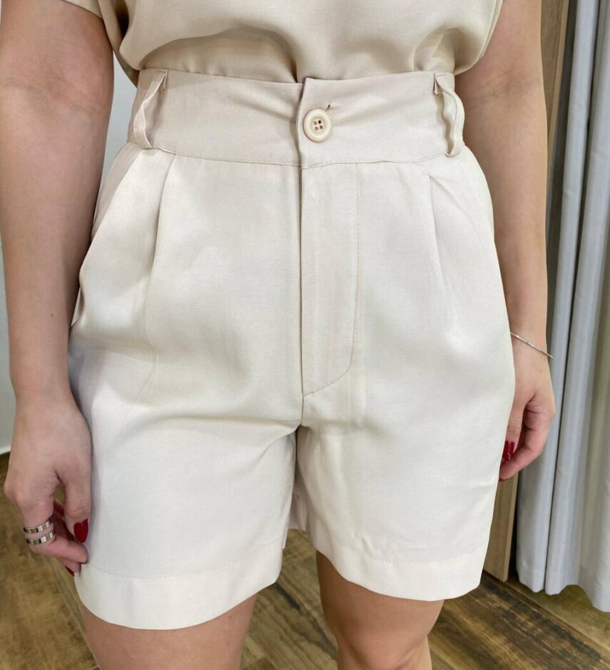 Conjunto Feminino Alfaiataria Luna Blusa Manga Curta e Short Nude - Fernanda Ramos Store