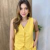 Conjunto Feminino Aurora Viscolinho Colete e Short Amarelo - Fernanda Ramos Store