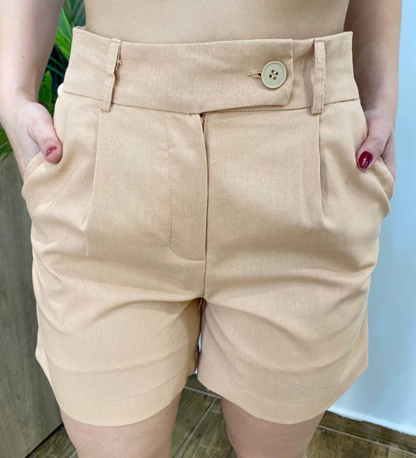 Conjunto Feminino Aurora Viscolinho Colete e Short Bege - Fernanda Ramos Store