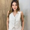 Conjunto Feminino Aurora Viscolinho Colete e Short Cru - Fernanda Ramos Store