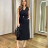 Conjunto Feminino Ayla Regata e Saia Midi Preto com Cinto - Fernanda Ramos Store