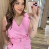 Conjunto Feminino Ayla Regata e Saia Midi Rosa com Cinto - Fernanda Ramos Store