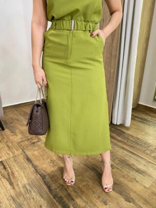 Conjunto Feminino Ayla Regata e Saia Midi Verde com Cinto - Fernanda Ramos Store