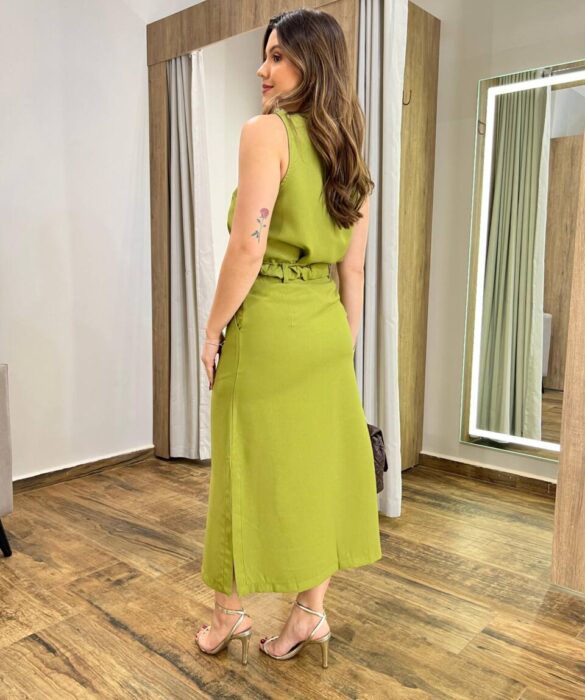 Conjunto Feminino Ayla Regata e Saia Midi Verde com Cinto - Fernanda Ramos Store