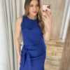 Conjunto Feminino Cropped e Saia Midi Azul com Fenda e Amarração - Fernanda Ramos Store