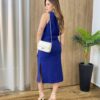 Conjunto Feminino Cropped e Saia Midi Azul com Fenda e Amarração - Fernanda Ramos Store