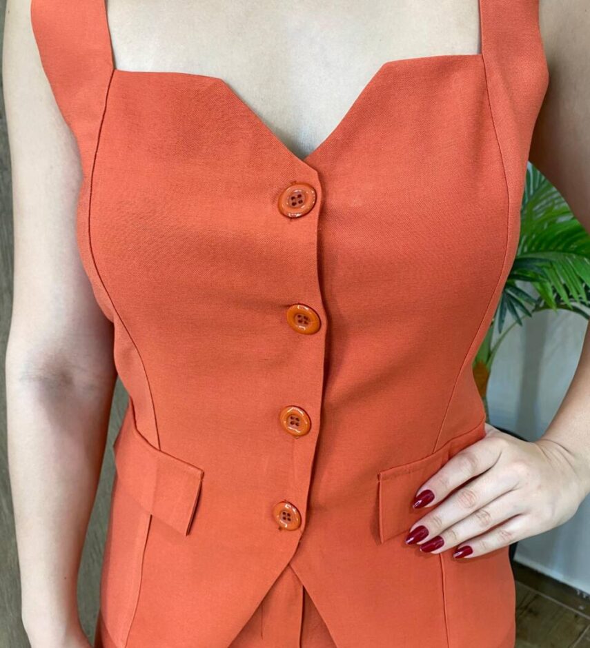 Conjunto Feminino Fernanda Colete e Calça Pantalona Terracota - Fernanda Ramos Store