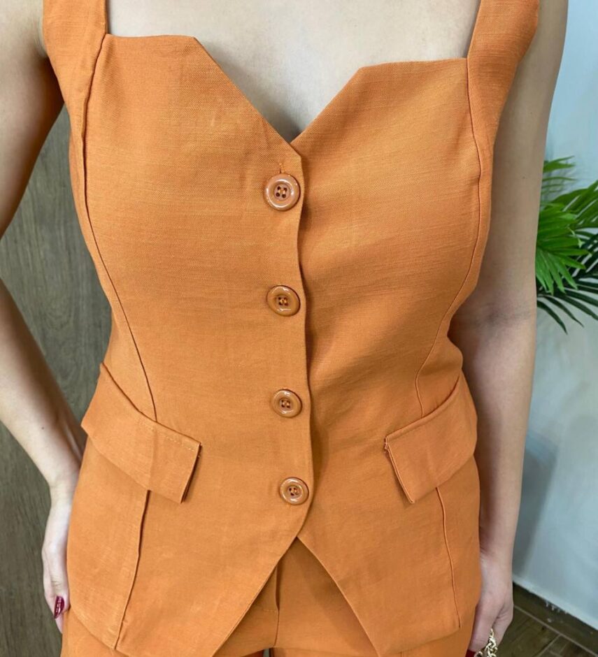 Conjunto Feminino Fernanda Colete e Calça Pantalona Terracota Claro - Fernanda Ramos Store