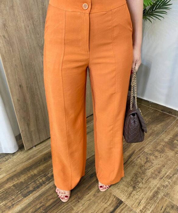 Conjunto Feminino Fernanda Colete e Calça Pantalona Terracota Claro - Fernanda Ramos Store