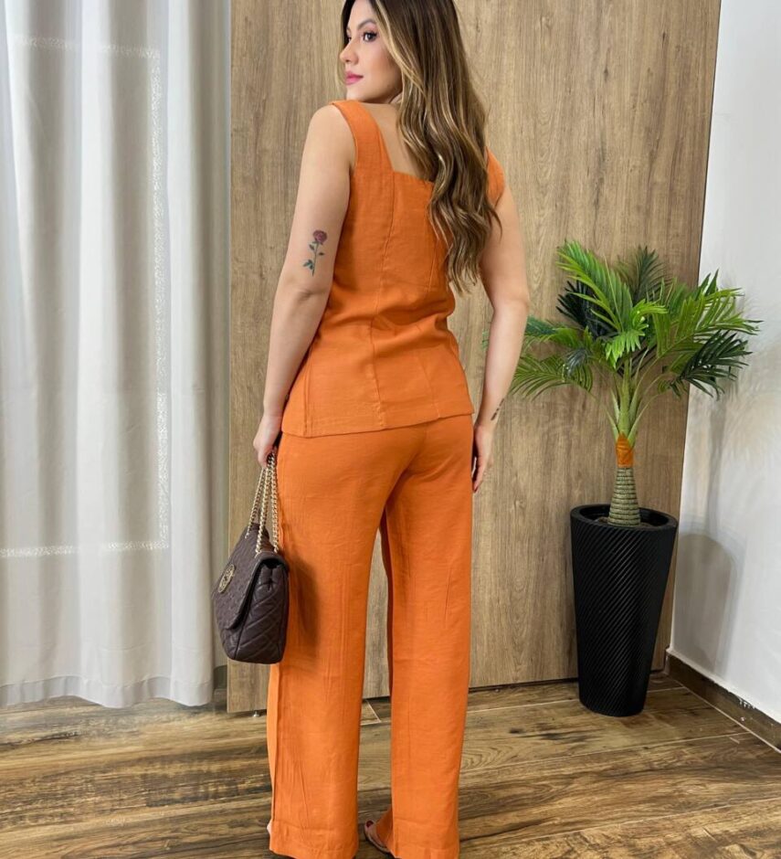 Conjunto Feminino Fernanda Colete e Calça Pantalona Terracota Claro - Fernanda Ramos Store