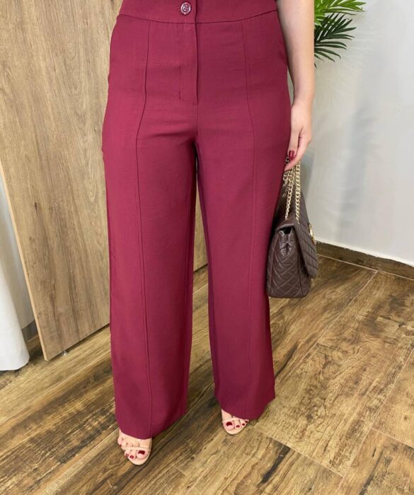 Conjunto Feminino Fernanda Colete e Calça Pantalona Vinho - Fernanda Ramos Store