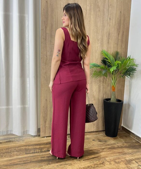 Conjunto Feminino Fernanda Colete e Calça Pantalona Vinho - Fernanda Ramos Store