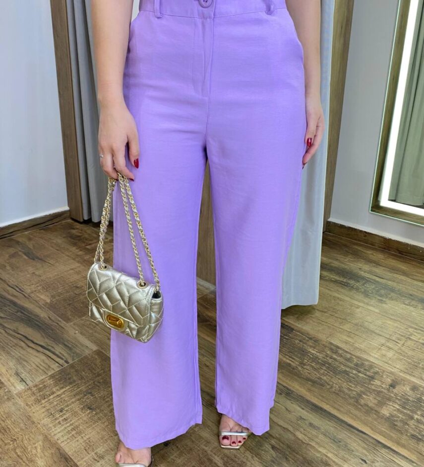 Conjunto Feminino Laísa Blusa Tomara que Caia e Calça Lilás - Fernanda Ramos Store