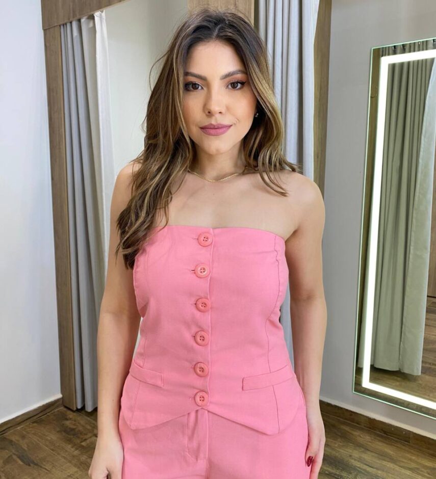 Conjunto Feminino Laísa Blusa Tomara que Caia e Calça Rosa - Fernanda Ramos Store