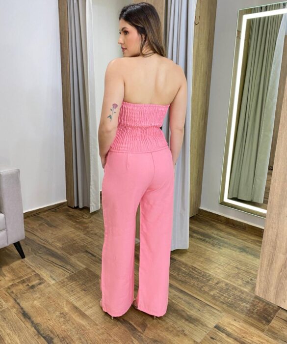 Conjunto Feminino Laísa Blusa Tomara que Caia e Calça Rosa - Fernanda Ramos Store