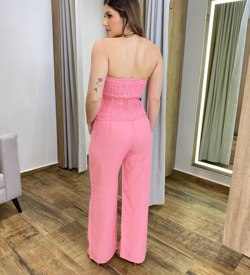Conjunto Feminino Laísa Blusa Tomara que Caia e Calça Rosa - Fernanda Ramos Store