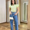 Cropped Feminino Alongado Cléo Manga Curta com Botões Verde - Fernanda Ramos Store