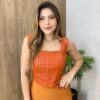 Cropped Feminino Corset com Bojo Couro Eco Terracota - Fernanda Ramos Store