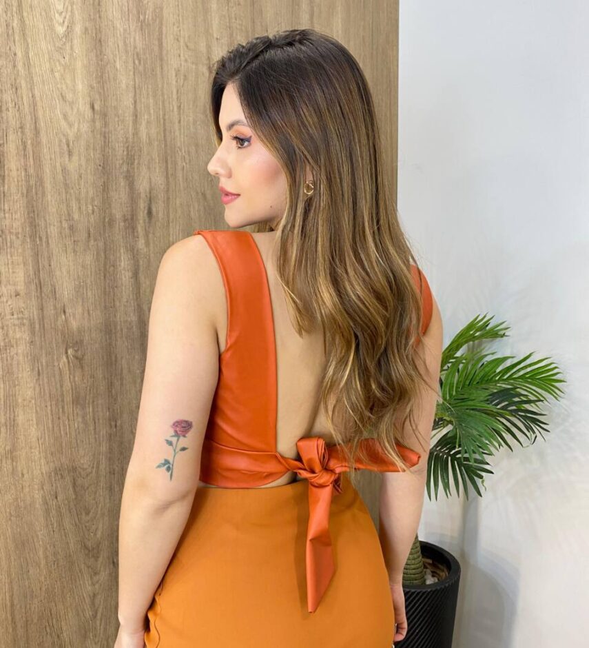 Cropped Feminino Corset com Bojo Couro Eco Terracota - Fernanda Ramos Store