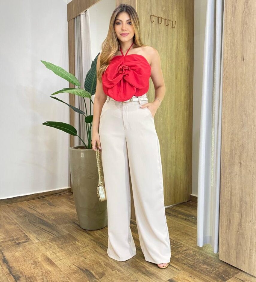 Cropped Feminino Flor sem Bojo com Amarração Vermelho - Fernanda Ramos Store