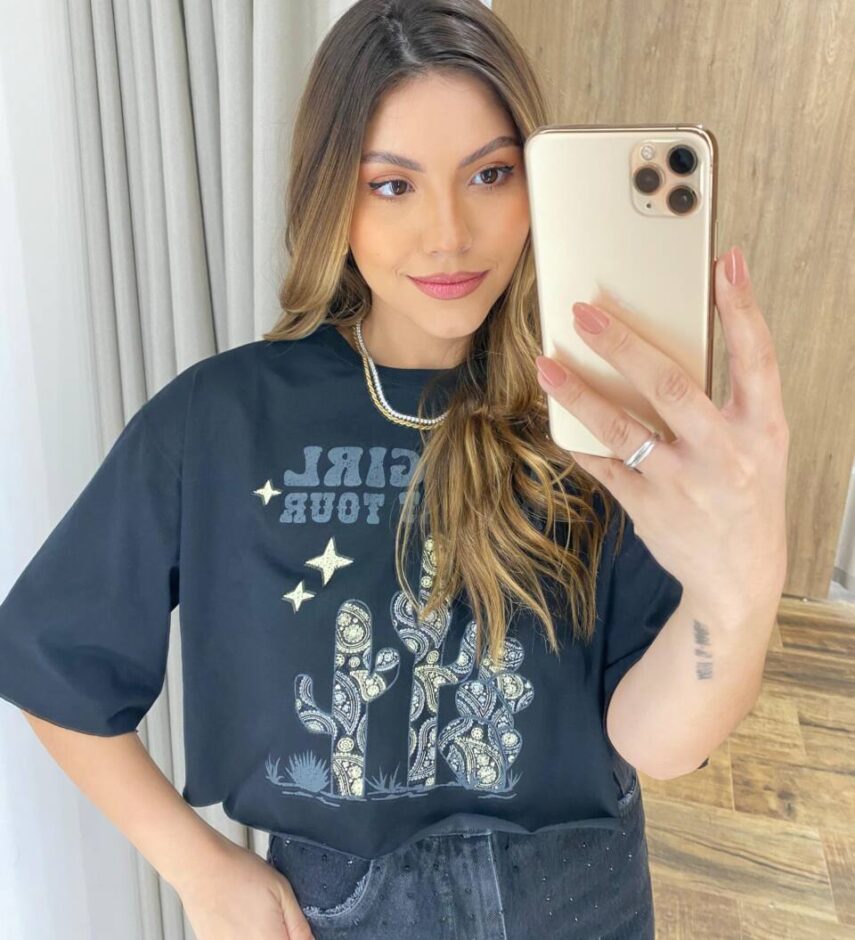 Cropped Feminino sem Bojo Preto Cowgirl - Fernanda Ramos Store