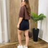 Cropped Over Feminino Manga Curta Ready To Live Marrom - Fernanda Ramos Store